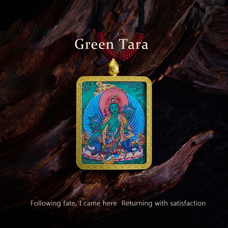 Tibetan gold thangka pendant necklace