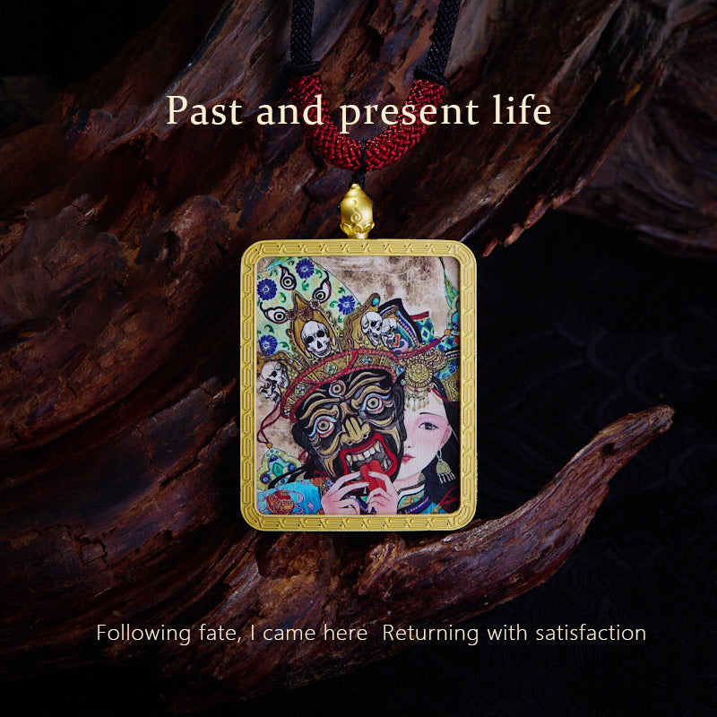 Tibetan gold thangka pendant necklace