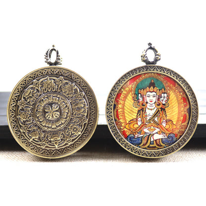 Bronze round thangka pendant