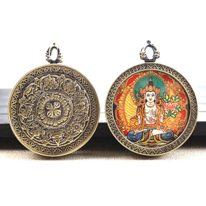 Bronze round thangka pendant