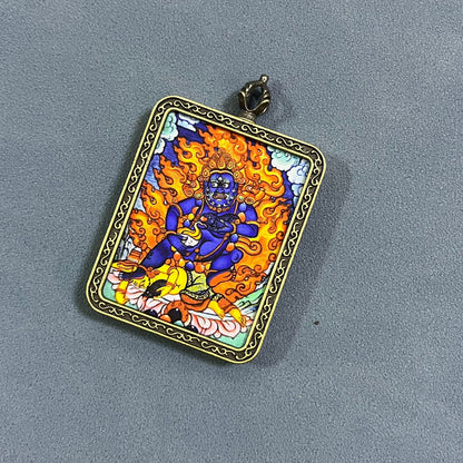 Black God of Wealth Thangka Brings wealth Beautiful pendant necklace Ancient Chinese pure painting art