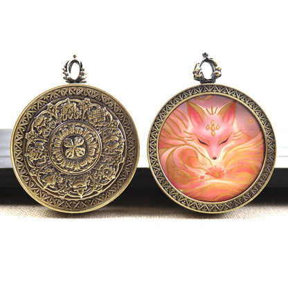 Bronze round thangka pendant