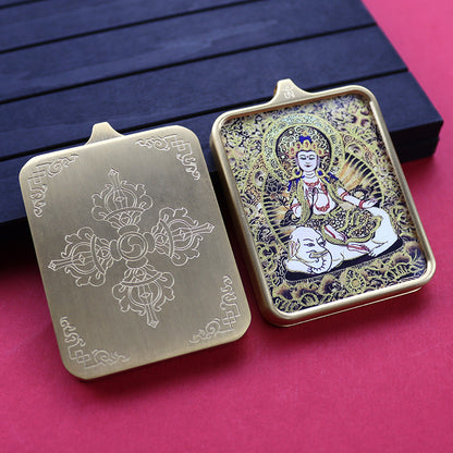 Titanium steel guardian thangka  Beautiful Chinese Tibetan pendant necklace