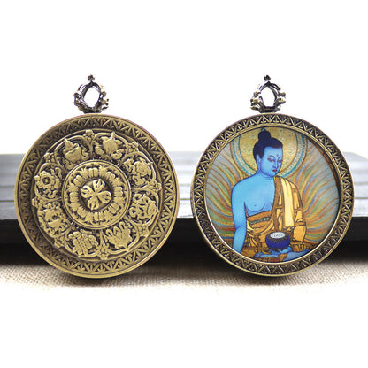 Bronze round thangka pendant