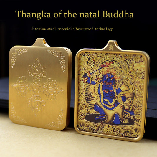 Titanium steel guardian thangka  Beautiful Chinese Tibetan pendant necklace