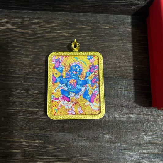 Tibetan Thangka Pendant Necklace of Mahakala