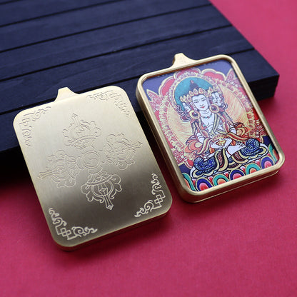Titanium steel guardian thangka  Beautiful Chinese Tibetan pendant necklace