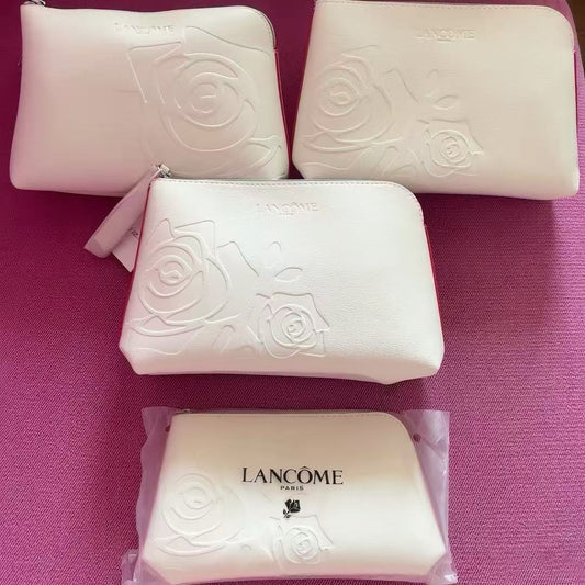 New Lancôme Large Capacity Cosmetic Clutch Bag, Red Floral Gold Embossed Portable Makeup Storage Bag