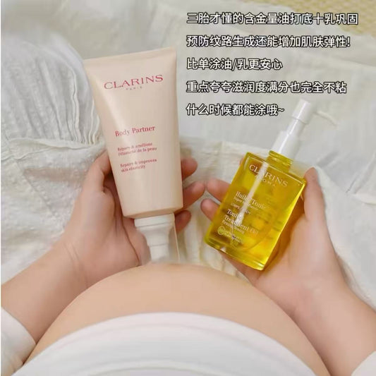 Clarins Pregnancy Care Set, 100ml Stretch Mark Oil + 175ml Stretch Mark Cream, For Expectant Mothers, Improves Lines & Stretch Marks