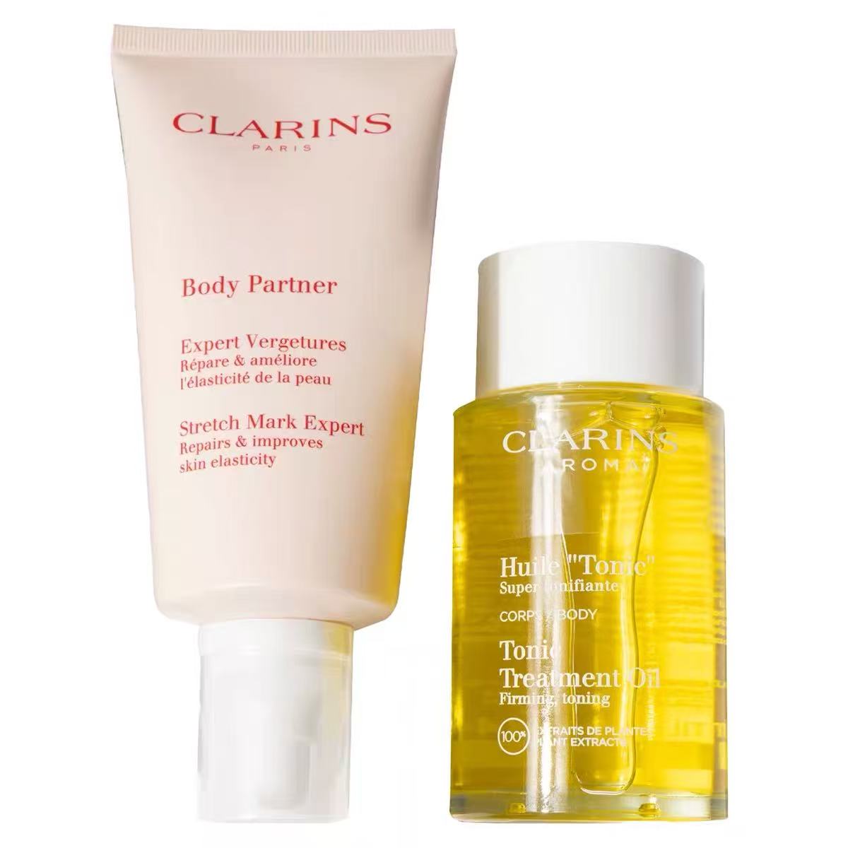 Clarins Pregnancy Care Set, 100ml Stretch Mark Oil + 175ml Stretch Mark Cream, For Expectant Mothers, Improves Lines & Stretch Marks