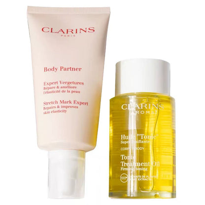 Clarins Pregnancy Care Set, 100ml Stretch Mark Oil + 175ml Stretch Mark Cream, For Expectant Mothers, Improves Lines & Stretch Marks