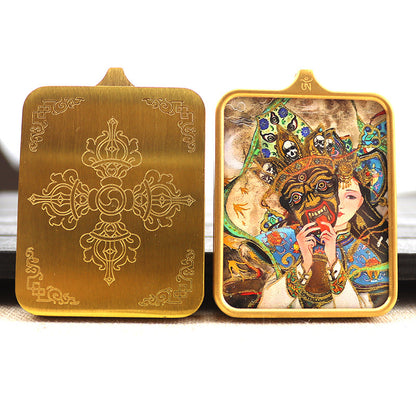Titanium steel guardian thangka  Beautiful Chinese Tibetan pendant necklace