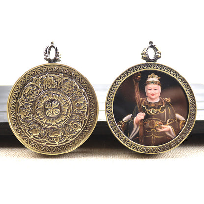 Bronze round thangka pendant