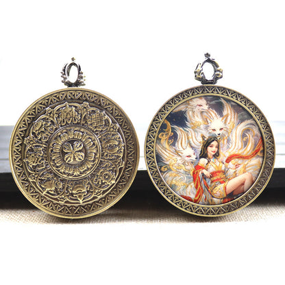 Bronze round thangka pendant