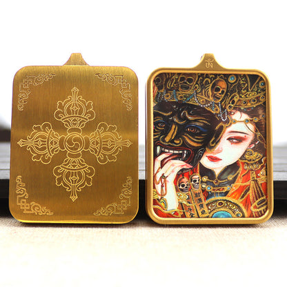 Titanium steel guardian thangka  Beautiful Chinese Tibetan pendant necklace