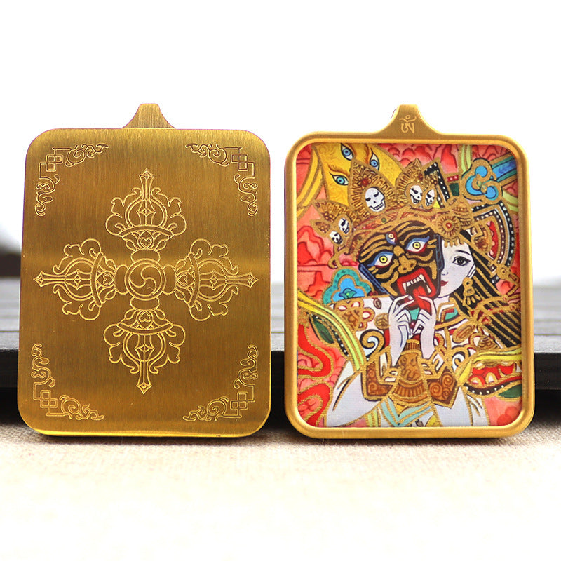 Titanium steel guardian thangka  Beautiful Chinese Tibetan pendant necklace