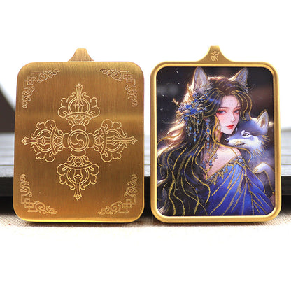 Titanium steel guardian thangka  Beautiful Chinese Tibetan pendant necklace
