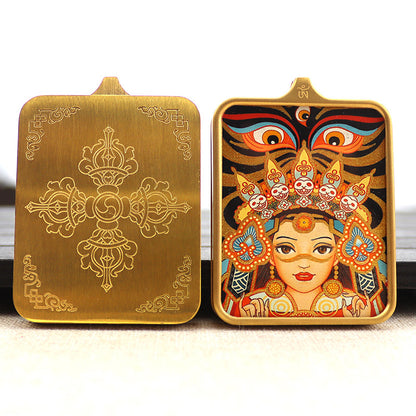 Titanium steel guardian thangka  Beautiful Chinese Tibetan pendant necklace