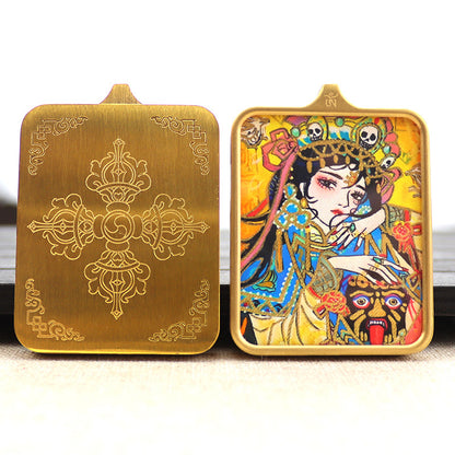 Titanium steel guardian thangka  Beautiful Chinese Tibetan pendant necklace