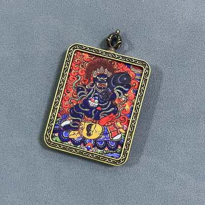 Black God of Wealth Thangka Brings wealth Beautiful pendant necklace Ancient Chinese pure painting art