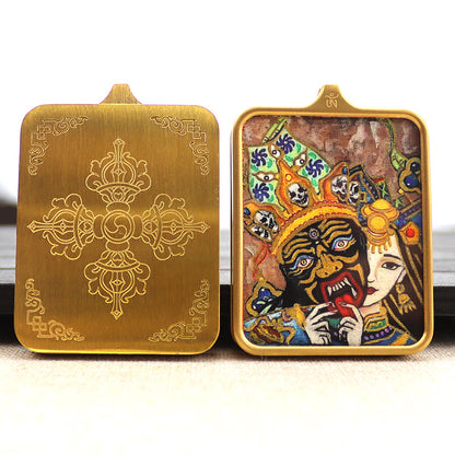 Titanium steel guardian thangka  Beautiful Chinese Tibetan pendant necklace