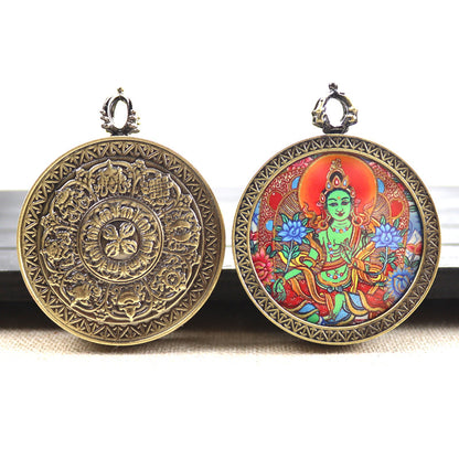Bronze round thangka pendant