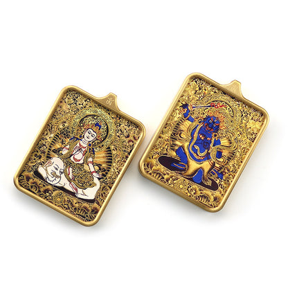 Titanium steel guardian thangka  Beautiful Chinese Tibetan pendant necklace