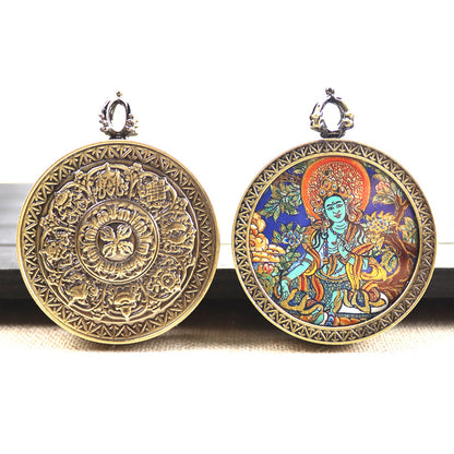 Bronze round thangka pendant