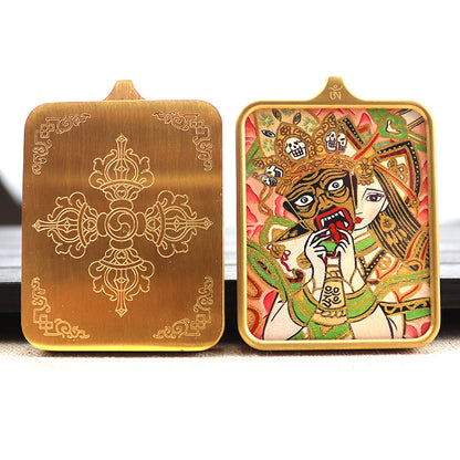 Titanium steel guardian thangka  Beautiful Chinese Tibetan pendant necklace