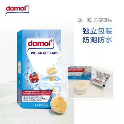 Domol Toilet Cleaning Effervescent Tablets, Limescale & Urine Scale Remover, Yellow Stain Cleaner Blocks