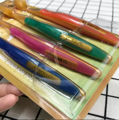 Korean GOLD Nano Soft Bristle Toothbrushes, Antibacterial Fine Toothbrushes, Deep Teeth Cleaning, 4 Pieces Pack