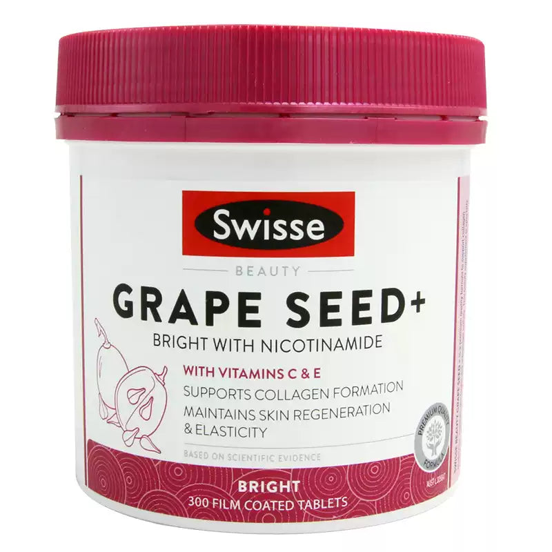 Australian Swisse Grape Seed Nicotinamide Tablets 300pcs, OPC Proanthocyanidin & VC, Brighten & Repair Skin