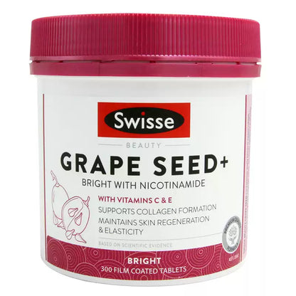 Australian Swisse Grape Seed Nicotinamide Tablets 300pcs, OPC Proanthocyanidin & VC, Brighten & Repair Skin