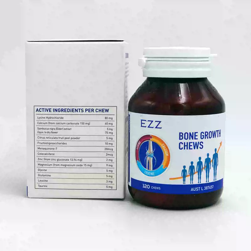 Australian EZZ Lysine Growth Tablets 120 Pills, Calcium Carbonate Chewables for Kids & Teens Growth Development