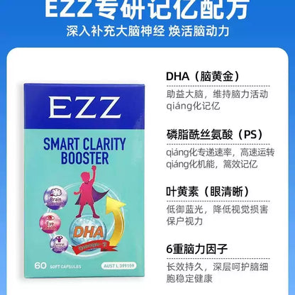 Australian EZZ Algae Oil DHA Brain Nutrient 60 Capsules, Boost Focus & Memory for Kids Teens & Students