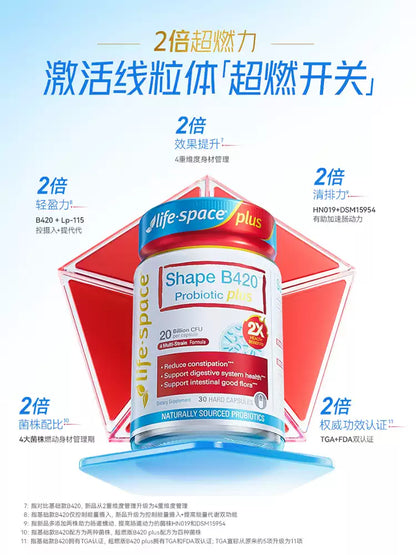 Life-Space B420 Plus Probiotics 50 Capsules, Gut Care & Body Shape Management for Adults