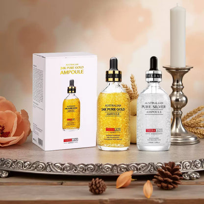 Australian Thera Lady 24K Gold Ampoule, Firming & Rejuvenating; Silver Ampoule, Moisturizing & Repairing.