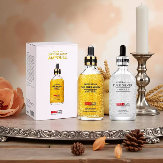 Australian Thera Lady 24K Gold Ampoule, Firming & Rejuvenating; Silver Ampoule, Moisturizing & Repairing.
