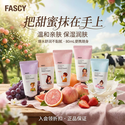 Korean FASCY Hand Cream, Moisturizing Hydrating Peach Scent, Anti-chapped, Portable Mini Size for Women