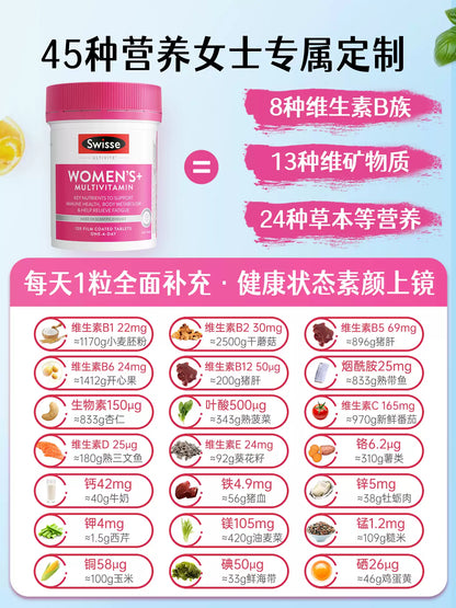 Swisse Women's Multivitamin, Ladies Comprehensive Vitamin, Boost Metabolism & Daily Health Supplement