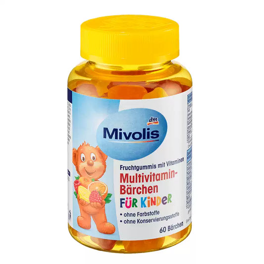 German DM Mivolis Kids Multivitamin Gummy Bears, 60 Count, Fruity Snack